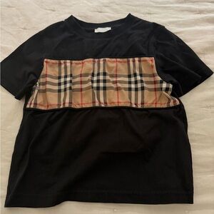 Burberry Black Kids Tee with Signature Tan Plaid Panel